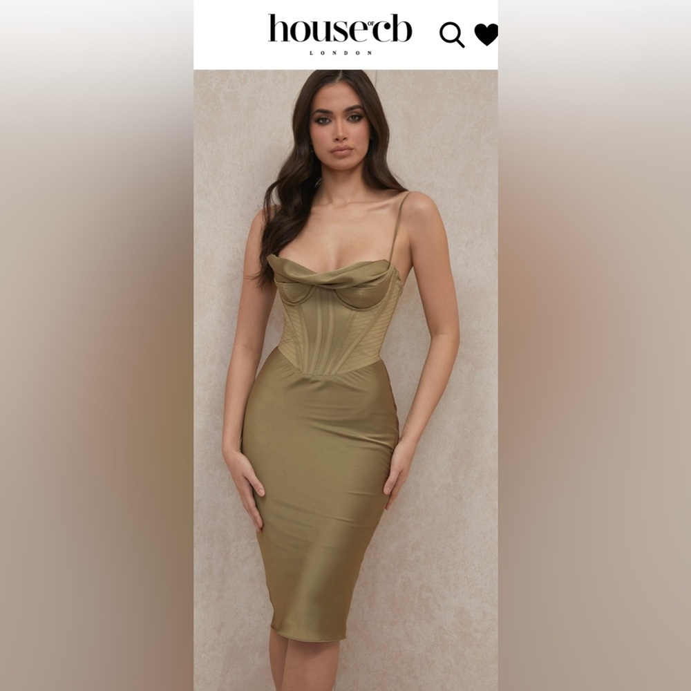 House of CB Olive Green Corset Midi Dress - Picture 15 of 16